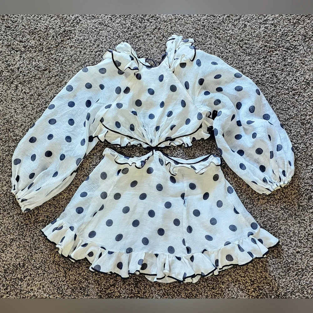 Zimmermann Lovestruck Ruffled Polka-Dot Linen-Blend Open-Back Mini Dress Size 2 - Picture 2 of 14